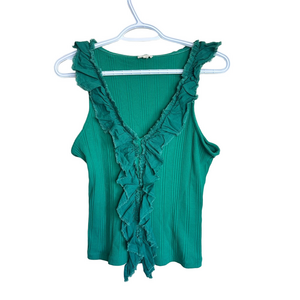 Pilcro Size M Green Ruffled Sleeveless Tank Top